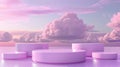 Dreamy pink cloud 3d podium display stand for product showcase in minimalist pastel scene.