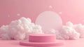 Dreamy pink cloud podium for product display. 3d render abstract stage in pastel scene.