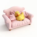 Dreamy Pink Couches With Yellow Duck Character In Realist 3d Style