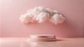Dreamy pink display with fluffy cloud and elegant pedestal. Generative AI Royalty Free Stock Photo