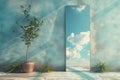 Dreamy portal door leading to a sky landscape Royalty Free Stock Photo