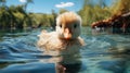 Dreamy And Realistic Duck Swimming In Blue Water