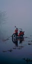 Dreamy Red Moped In Eerie Mist: Cinematic Vray Tracing Still Shot