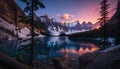 Dreamy Reflections at Moraine Lake Sunrise-Generative AI Royalty Free Stock Photo