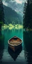 Dreamy And Romantic Wooden Boat In Emerald And Turquoise Lake