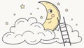 Dreamy scene with a ladder to the moon and clouds. vector design Generative AI Royalty Free Stock Photo