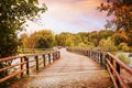 Dreamy scenery at isar river, Flaucher bridge at dawn