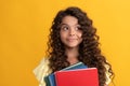 dreamy schoolgirl with copybook. girl with notebook. back to school. teen girl ready to study. Royalty Free Stock Photo