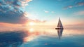 Dreamy seascape with a lone sailboat drifting on calm waters