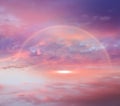 Rainbow Pink lilac orange sunset and blue cloudy sun beam sky with rainbow nature landscape