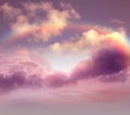 Rainbow Pink  lilac orange sunset and blue cloudy  sun beam sky with rainbow nature landscape Royalty Free Stock Photo