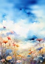 Dreamy Spring Skies: A Hazy Dissolving of Field Flowers and Bird Royalty Free Stock Photo