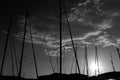 Dreamy sunset above harbour FrÃÂ©jus france black and white