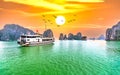 Dreamy sunset in Halong bay, Vietnam