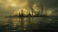Dreamy Sunset at an Industrial Coastal Oil Refinery Royalty Free Stock Photo