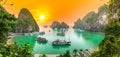 Dreamy sunset landscape Halong Bay, Vietnam Royalty Free Stock Photo