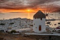 Dreamy sunset over Mykonos town, Cyclades, Greece Royalty Free Stock Photo