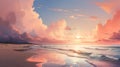 Dreamy Sunset Seascape: Cute And Mesmerizing 8k Drawing