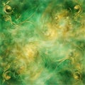 a dreamy tempera art decoupage background. Green and gold background - 1