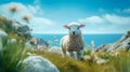 Dreamy Texel Sheep On Grass Near Ocean - Rendered In Cinema4d