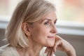 Dreamy thoughtful mature woman relaxing hoping thinking of happy Royalty Free Stock Photo