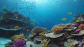 Dreamy underwater scene with colorful coral reef teeming with marine life