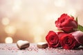 Dreamy Valentine's Day scene with roses, chocolates, and ample copy space Royalty Free Stock Photo