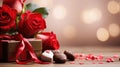 Dreamy Valentine's Day scene with roses, chocolates, and ample copy space Royalty Free Stock Photo