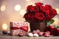 Dreamy Valentine's Day scene with roses, chocolates, and ample copy space Royalty Free Stock Photo