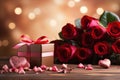 Dreamy Valentine's Day scene with roses, chocolates, and ample copy space Royalty Free Stock Photo