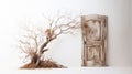Dreamy Vignettes: A Conceptual Art Piece Of A Rotting Tree And Branch In Front Of A Door Royalty Free Stock Photo