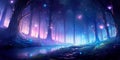 dreamy watercolor background with a blend of blues and purples, creating a mystical forest scene with fireflies and Royalty Free Stock Photo