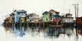 Dreamy Watercolor Painting of Floating Houses AI Generated