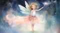 Dreamy Watercolor Tooth Fairy with Wand and Sparkles AI Generated