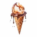 Dreamy Watercolor Waffle Cone With Chocolate Glaze