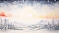Dreamy Watercolor Winter Landscape with Christmas Star AI Generated