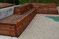 Dreamy white rubber landscape with scoops and colorful spots on the playground. stainless steel tunnel through the wave. design co