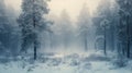 Dreamy winter forest in the fog. Atmospheric mood