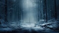 Dreamy winter forest in the fog. Atmospheric mood. Generative AI