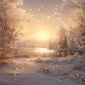 Dreamy Winter Landscape with Intricate Falling Snowflakes