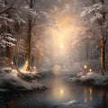 Dreamy Winter Landscape with Intricate Falling Snowflakes