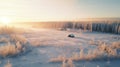 Dreamy Winter Scenery Trees, Log Cabins, And Snow In Rural Finland