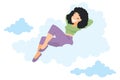 Dreamy woman. Girl on clouds. Illustration for internet and mobile website