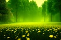 Dreamy yellow green daisy flowers generated by ai