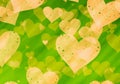 Dreamy yellow hearts on green backgrounds of Love symbol