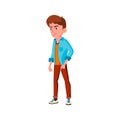 dreary boy in police station cartoon vector