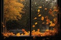 Dreary Rainy window autumn. Generate Ai