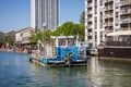 Dredge boat on Ourcq canal, Paris, France