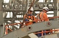 Dredge maintenance-replacing bucket wheel on site Yallourn opencut coal mine .