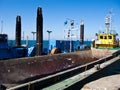 Dredger ship at work in Baltic port entrance